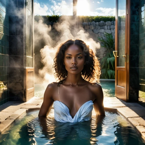 spa,hot tub,thermae,spa items,el tatio,thermal bath,tiana,day-spa,rwanda,bali,bathtub,ebony,sauna,water bath,ethiopian girl,ethiopia,photoshoot with water,black women,jacuzzi,fire and water,Photography,General,Realistic