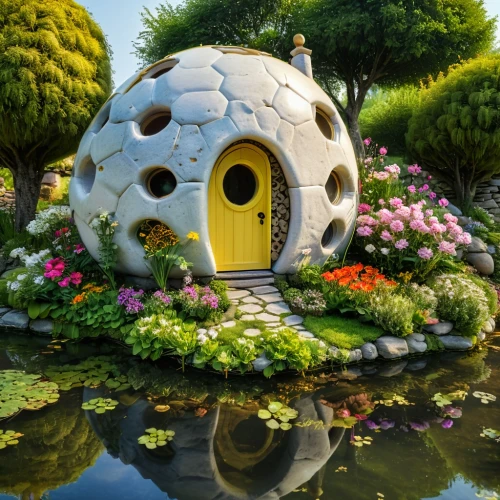 round hut,bee-dome,round house,fairy house,flower dome,studio ghibli,bee house,cubic house,mushroom landscape,globe flower,igloo,insect house,musical dome,dandelion hall,hobbiton,cube house,fairy door,roof domes,children's playhouse,my neighbor totoro,Photography,General,Natural