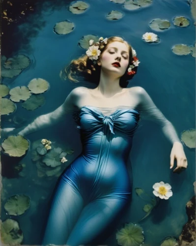 water nymph,the blonde in the river,rusalka,nelumbo,woman laying down,siren,the body of water,lilly pond,ingrid bergman,girl lying on the grass,waterbed,merfolk,water lilly,secret garden of venus,bodypainting,lily pads,water lilies,magnolia,bodypaint,water forget me not