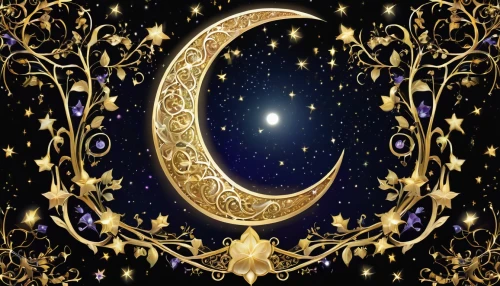 crescent moon,constellation lyre,zodiac sign libra,moon and star background,stars and moon,ophiuchus,ramadan background,crescent,celestial body,constellation swan,esoteric symbol,paisley digital background,zodiacal sign,moon phase,astrological sign,libra,gold foil art,birth sign,celestial bodies,moon and star,Illustration,Abstract Fantasy,Abstract Fantasy 10