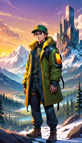 mountain guide,park ranger,adventurer,game illustration,mountain boots,hiker,scout,mountaineers,mountaineer,mountain fink,boy scouts of america,sci fiction illustration,cg artwork,cube background,the spirit of the mountains,vail,adventure game,scouts,ski resort,background image,Anime,Anime,Cartoon