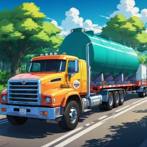 tank truck,concrete mixer truck,freight transport,vehicle transportation,18-wheeler,commercial vehicle,concrete mixer,semitrailer,truck driver,tank cars,semi-trailer,pipeline transport,tractor trailer,tank wagons,long cargo truck,trucking,large trucks,semi,drawbar,storage tank,Illustration,Japanese style,Japanese Style 03