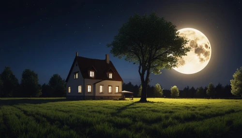 moonlit night,lonely house,home landscape,house silhouette,little house,witch's house,moonlit,night scene,witch house,house in the forest,small house,hanging moon,houses clipart,beautiful home,moon and star background,wooden house,miniature house,the night of kupala,landscape lighting,night image,Photography,General,Realistic