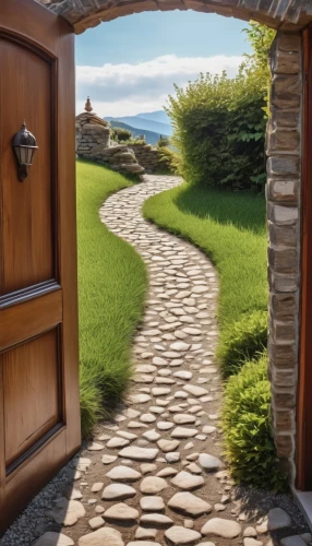 pathway,the threshold of the house,entry path,wooden path,garden door,walkway,paving stones,driveway,home door,the mystical path,footpath,stone wall road,online path travel,threshold,paving stone,wooden door,landscape designers sydney,the path,flagstone,path,Photography,General,Realistic