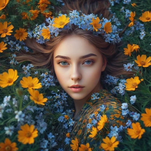 girl in flowers,beautiful girl with flowers,girl in a wreath,wreath of flowers,falling flowers,golden flowers,blooming wreath,girl in the garden,blanket of flowers,flora,sun flowers,sunflowers,flower fairy,splendor of flowers,girl lying on the grass,daisies,kahila garland-lily,sunflower,flower girl,field of flowers,Photography,Documentary Photography,Documentary Photography 16