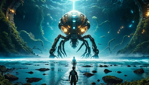 sci fiction illustration,valerian,sci fi,aquanaut,apiarium,alien world,cg artwork,sci - fi,sci-fi,fantasy picture,scifi,droid,coral guardian,undersea,game art,alien planet,avatar,alien warrior,the wanderer,under sea