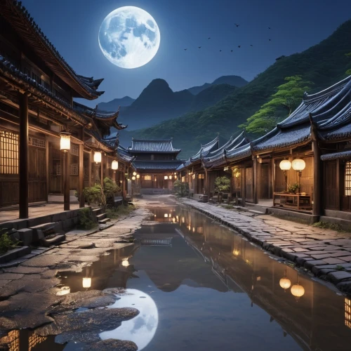 moonlit night,ryokan,tsukemono,kyoto,moonlit,mid-autumn festival,zen,moon at night,japan's three great night views,zen garden,japanese zen garden,hanok,moonrise,lanterns,asian architecture,full moon,ginkaku-ji,moonlight,japan landscape,senso-ji,Photography,General,Realistic