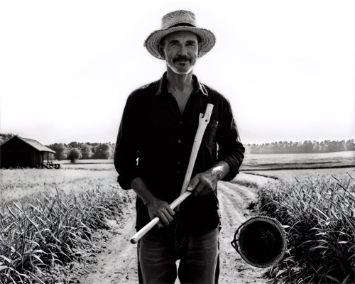 farmer,pete seeger,man with saxophone,itinerant musician,agroculture,field drum,furrow,sweetgrass,stetson,alphorn,ervin hervé-lóránth,rice straw broom,corn ordinary,banjo player,cultivated field,sugarcane,forage corn,cornbread,cropland,permaculture,Illustration,Black and White,Black and White 33