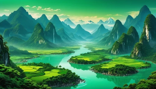 green landscape,landscape background,green valley,mountainous landscape,cartoon video game background,fantasy landscape,green forest,mountain landscape,karst landscape,mountain valleys,green wallpaper,mountainous landforms,futuristic landscape,beautiful landscape,river landscape,emerald sea,mountain valley,mountain world,nature landscape,high landscape,Photography,General,Realistic