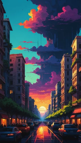 colorful city,honolulu,cityscape,dusk,tokyo city,evening city,tokyo,dusk background,shinjuku,suburb,kyoto,futuristic landscape,taipei,osaka,sunset,horizon,world digital painting,芦ﾉ湖,digital,evening atmosphere,Conceptual Art,Fantasy,Fantasy 32