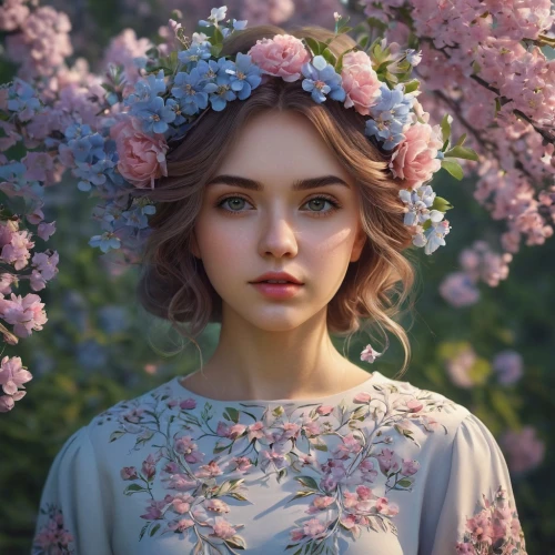 girl in flowers,beautiful girl with flowers,girl in a wreath,spring crown,flower crown,flower fairy,flower girl,flower hat,blooming wreath,wreath of flowers,floral,blossoms,floral wreath,flora,floral background,blossom,spring blossom,mystical portrait of a girl,lilac blossom,flower background,Photography,Documentary Photography,Documentary Photography 16