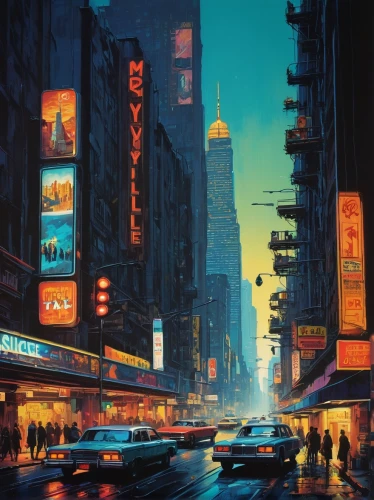 radio city music hall,world digital painting,broadway,evening city,city scape,time square,city lights,cityscape,kowloon,citylights,hong kong,new york,big night city,times square,metropolis,night scene,shinjuku,tokyo,new york streets,sky city,Conceptual Art,Sci-Fi,Sci-Fi 01