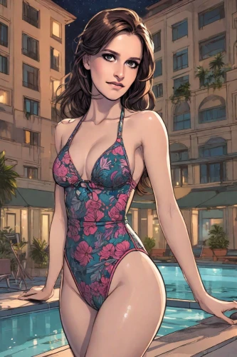 one-piece swimsuit,swimsuit,tankini,female swimmer,bathing suit,swim suit,summer swimsuit,swimwear,girl in swimsuit,poolside,swimming pool,pool water,honmei choco,monokini,outdoor pool,swimmer,sanya,swim ring,ara macao,swimming,Digital Art,Comic