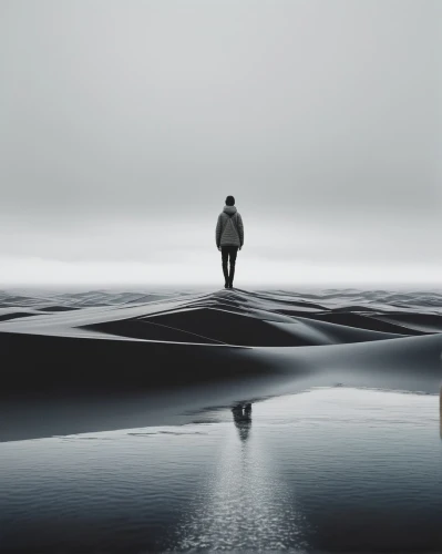 to be alone,man at the sea,walking man,minimalism,salt-flats,black landscape,walk on water,conceptual photography,loneliness,solitary,isolated,emptiness,standing man,adrift,pedestrian,desolate,woman walking,grey sea,spaciousness,solitude,Photography,Documentary Photography,Documentary Photography 08