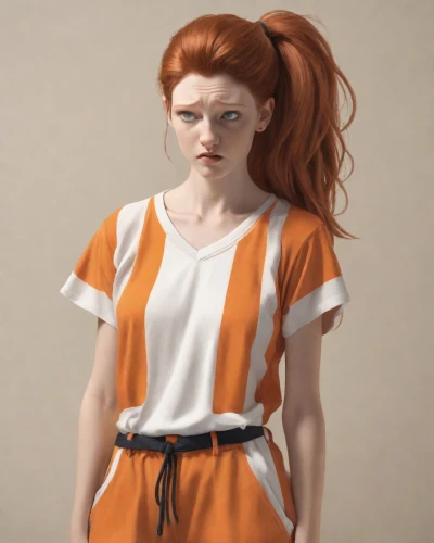 orange robes,digital painting,sci fiction illustration,orange,clementine,nora,character animation,clary,daphne,lilian gish - female,prisoner,3d model,kosmea,world digital painting,a uniform,portrait of a girl,girl with cloth,worried girl,dwarf sundheim,sports uniform,Photography,Natural