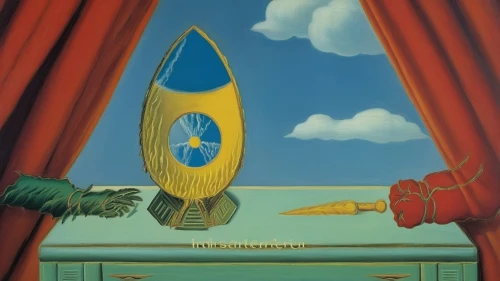 sailing blue yellow,el salvador dali,four poster,blue room,surrealism,ensign of ukraine,yellow and blue,theater curtain,stage curtain,puppet theatre,surrealistic,mousetrap,cd cover,pinocchio,children's room,boy's room picture,key-hole captain,roy lichtenstein,rocketship,a collection of short stories for children,Art,Artistic Painting,Artistic Painting 06