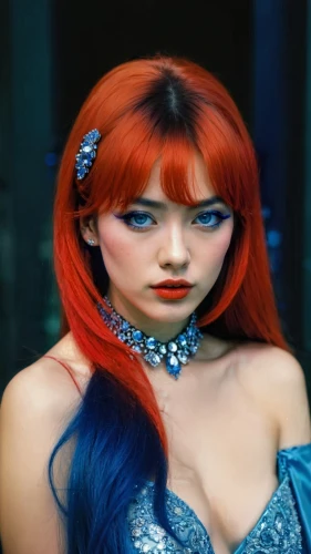 mystique,redhead doll,blue enchantress,fantasy woman,retro woman,rem in arabian nights,blue hair,vintage angel,bjork,poison ivy,streampunk,red-haired,celtic queen,retro girl,spice up,redhair,red head,paloma,retro women,callisto