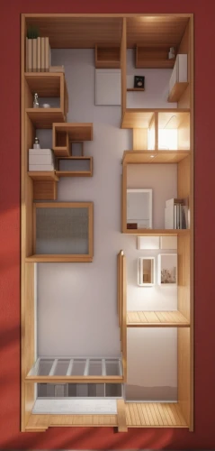 japanese-style room,room divider,an apartment,bookcase,walk-in closet,apartment,storage cabinet,one-room,cupboard,wooden mockup,bookshelves,shared apartment,modern room,bookshelf,shelves,compartments,3d mockup,shelving,bedroom,cabinetry,Photography,General,Realistic