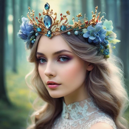fairy queen,spring crown,princess crown,faery,faerie,diadem,summer crown,heart with crown,fantasy portrait,fairy tale character,crown render,queen crown,golden crown,crowned,mystical portrait of a girl,headpiece,tiara,gold crown,fantasy art,flower crown,Illustration,Realistic Fantasy,Realistic Fantasy 15