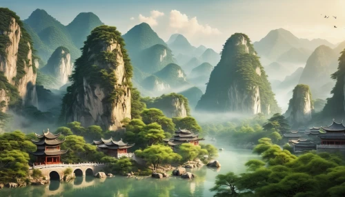 chinese temple,chinese architecture,guizhou,guilin,yunnan,chinese background,chinese clouds,zhangjiajie,asian architecture,fantasy landscape,chinese art,wuyi,landscape background,china,nanjing,vietnam,mountainous landscape,ancient city,xi'an,oriental,Photography,General,Realistic