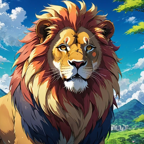 forest king lion,lion,lion father,male lion,king of the jungle,african lion,panthera leo,lion number,leo,masai lion,skeezy lion,lion head,lion white,lion's coach,lion - feline,female lion,two lion,lions,felidae,royal tiger,Illustration,Japanese style,Japanese Style 03