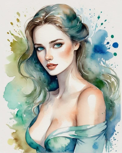 watercolor mermaid,watercolor pin up,elsa,watercolor blue,water nymph,mermaid vectors,watercolor,watercolor paint,watercolor pencils,watercolor women accessory,fantasy portrait,water colors,watercolor painting,digital painting,siren,watercolors,watercolor background,nami,water color,digital art,Illustration,Paper based,Paper Based 25