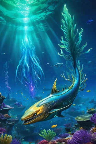 underwater background,mermaid background,dolphin background,mermaid scales background,underwater landscape,sea animal,sea life underwater,sea-life,underwater world,ocean background,marine reptile,underwater fish,cetacea,under the sea,ocean underwater,under sea,bronze hammerhead shark,aquatic animals,god of the sea,dolphin fish,Illustration,Realistic Fantasy,Realistic Fantasy 20