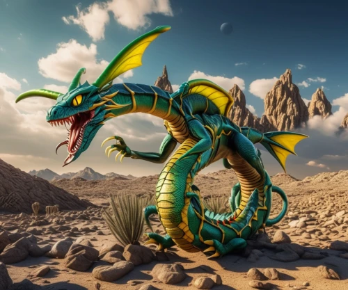 wyrm,painted dragon,desert background,chinese dragon,dragon of earth,green dragon,basilisk,capture desert,dragon design,golden dragon,dragon li,dragon,dragon lizard,3d fantasy,emerald lizard,draconic,fantasy art,chinese water dragon,desert desert landscape,desert landscape,Photography,General,Realistic