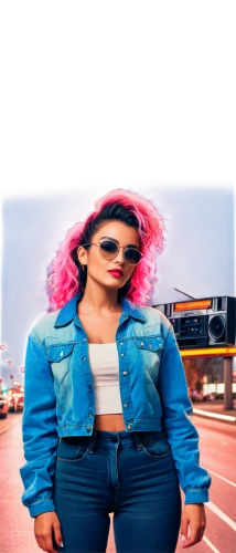 jeans background,rockabella,retro woman,denim background,hip,denims,fashion vector,magenta,edit,blogs music,album cover,photoshop manipulation,creative background,portrait background,photomanipulation,girl in overalls,retro girl,hip rose,pink background,colorful background,Art,Classical Oil Painting,Classical Oil Painting 38