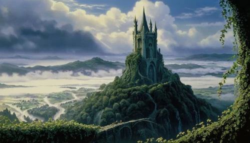 fantasy landscape,knight's castle,fantasy picture,cloud mountain,fantasy city,fantasy world,summit castle,mountainous landscape,ancient city,the valley of the,green valley,high landscape,citadel,ruined castle,stone towers,landscape background,castle of the corvin,an island far away landscape,fairy chimney,mountain landscape,Illustration,Japanese style,Japanese Style 05