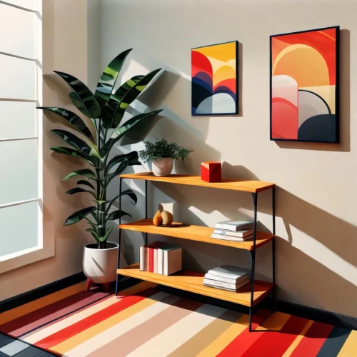 modern decor,mid century modern,contemporary decor,room divider,mid century,slide canvas,interior decor,interior design,hallway space,folding table,modern room,shared apartment,interior decoration,warm colors,plate shelf,wooden shelf,boy's room picture,end table,apartment lounge,sideboard