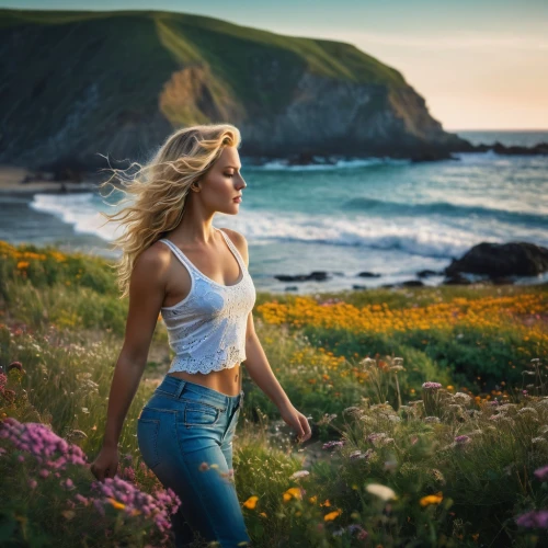 girl on the dune,girl in flowers,cornwall,celtic woman,beautiful girl with flowers,windy,farrah fawcett,sea of flowers,the blonde photographer,beauty in nature,by the sea,ireland,blonde woman,seaside daisy,kerry,wild flowers,surfer hair,landscape background,little girl in wind,sea breeze,Photography,General,Fantasy