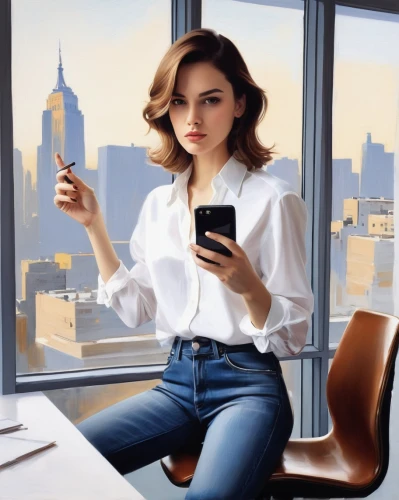 woman holding a smartphone,woman eating apple,girl at the computer,woman sitting,woman drinking coffee,blur office background,white-collar worker,girl studying,office worker,business woman,businesswoman,world digital painting,on the phone,woman at cafe,secretary,girl sitting,business girl,modern,work from home,bussiness woman,Art,Artistic Painting,Artistic Painting 24