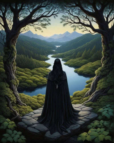 rusalka,grim reaper,pilgrimage,cloak,grimm reaper,fantasy picture,black landscape,vader,arête,pall-bearer,fantasia,shinigami,death god,the forests,dance of death,crow queen,the spirit of the mountains,the night of kupala,black forest,bran,Illustration,Abstract Fantasy,Abstract Fantasy 19
