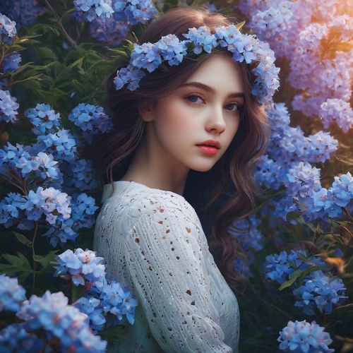 beautiful girl with flowers,girl in flowers,hydrangea,hydrangeas,hydrangeaceae,blue hydrangea,hydrangea flowers,hydrangea flower,forget-me-not,flower fairy,blue flowers,wreath of flowers,lilac blossom,romantic portrait,girl in a wreath,splendor of flowers,blooming wreath,girl in the garden,hydrangea background,mystical portrait of a girl,Photography,Documentary Photography,Documentary Photography 16