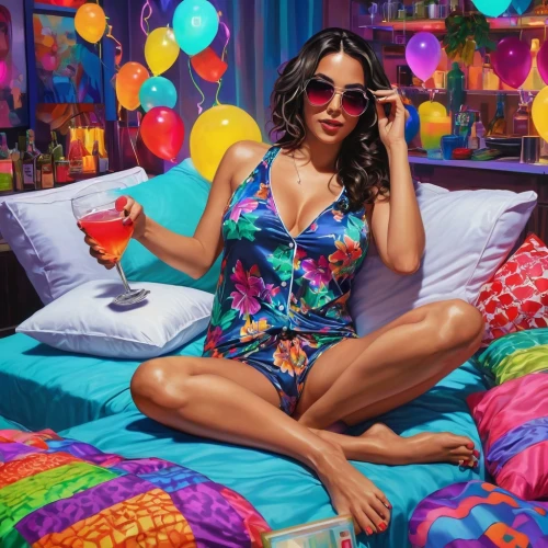 colorful balloons,colorful,boho art,neon candies,woman on bed,cabana,colorful background,colorful floral,sangria,cosmopolitan,colorful life,modern pop art,tutti frutti,oil painting on canvas,oil on canvas,popart,girl in bed,rosa bonita,background colorful,neon cocktails,Conceptual Art,Daily,Daily 24