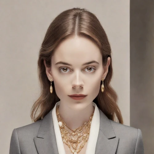 gold jewelry,collar,business woman,business girl,elegant,pearl necklace,businesswoman,elegance,jewelry,vanity fair,chanel,woman in menswear,official portrait,necklace,mary-gold,collared,earrings,valerian,pearl necklaces,pale,Photography,Realistic