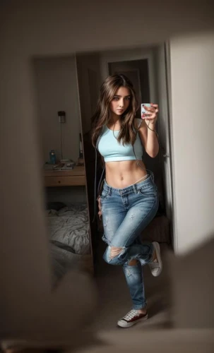 jeans,abs,jeans background,denims,a girl with a camera,denim,denim jeans,high jeans,dslr,camera,bluejeans,fit,blurred,in the mirror,crop top,photo session in torn clothes,belly,outside mirror,skinny jeans,ammo,Common,Common,Photography