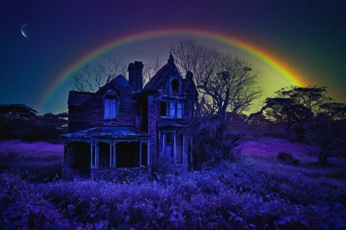 witch house,witch's house,abandoned house,lonely house,haunted house,ghost castle,the haunted house,creepy house,purple landscape,abandoned place,fantasy picture,fairytale castle,moonbow,purple moon,ancient house,house silhouette,twiliight,fairy tale castle,haunted castle,fairy house,Art,Artistic Painting,Artistic Painting 38