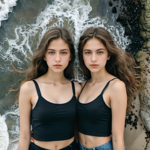 two girls,sisters,models,sirens,duo,natural beauties,gemini,twin flowers,genes,angels,double,photoshoot with water,malibu,ocean waves,black sand,tidal wave,water waves,fire and water,two dolphins,ocean,Photography,Documentary Photography,Documentary Photography 07