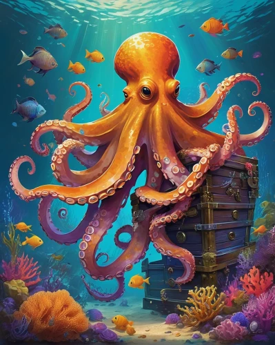 octopus,fun octopus,cephalopod,octopus vector graphic,pink octopus,kraken,under sea,octopus tentacles,calamari,cephalopods,squid game card,under the sea,apiarium,sea animal,nautilus,marine animal,the bottom of the sea,cg artwork,sea-life,giant pacific octopus,Conceptual Art,Sci-Fi,Sci-Fi 22