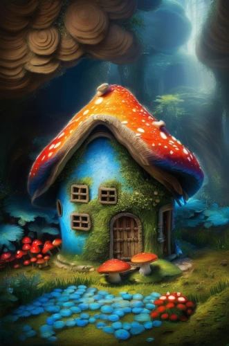 mushroom landscape,mushroom island,fairy house,toadstool,little house,fairy village,toadstools,small house,blue mushroom,home landscape,house in the forest,club mushroom,fisherman's house,world digital painting,fairy door,mushroom,lonely house,fairy chimney,mushrooms,cottage,Conceptual Art,Fantasy,Fantasy 05