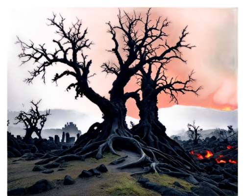 scorched earth,burnt tree,burned land,deforested,devilwood,burning tree trunk,halloween bare trees,firethorn,dead wood,dead tree,creepy tree,burning earth,volcanic field,tree of life,smoketree,swampy landscape,ghost forest,fire land,the grave in the earth,dead vlei,Illustration,Paper based,Paper Based 02