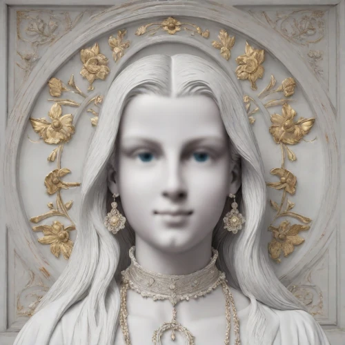 the prophet mary,the angel with the veronica veil,priestess,mary 1,white lady,gothic portrait,ancient icon,mary,porcelaine,portrait of christi,cepora judith,to our lady,rosary,baroque angel,decorative figure,ivory,mary-gold,sacred art,deity,goddess of justice,Photography,Realistic