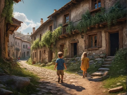 violet evergarden,studio ghibli,village life,medieval street,provence,alpine village,knight village,village scene,lavaux,provencal life,france,world digital painting,villages,stroll,dordogne,medieval town,narrow street,french digital background,the old town,meteora,Photography,General,Fantasy