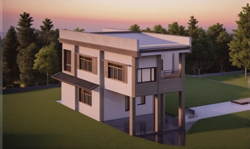 build by mirza golam pir,modern house,3d rendering,modern architecture,cubic house,model house,inverted cottage,cube stilt houses,two story house,prefabricated buildings,frame house,residential tower,modern building,mid century house,eco-construction,render,sky apartment,residential house,cube house,small house,Photography,General,Realistic