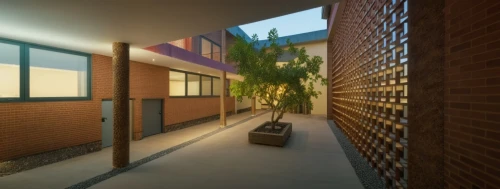 school design,block balcony,3d rendering,corten steel,courtyard,daylighting,render,brickwork,hallway space,inside courtyard,patio,walkway,red bricks,brick block,archidaily,hallway,sand-lime brick,3d render,contemporary,residential house,Photography,General,Realistic