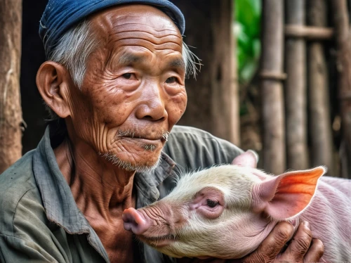 babi panggang,lucky pig,livestock farming,pensioner,domestic pig,vietnam's,care for the elderly,ruminants,old couple,bánh rán,vietnam,goatherd,kawaii pig,compassion,human and animal,village life,pot-bellied pig,bánh ướt,burma,ha giang,Photography,General,Realistic