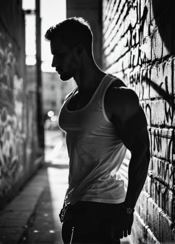 male model,austin stirling,triceps,muscled,muscular,danila bagrov,austin morris,streetlife,alleyway,james handley,arms,alex andersee,muscles,muscle icon,undershirt,black and white photo,alley,street photography,back light,muscle angle,Illustration,Black and White,Black and White 33