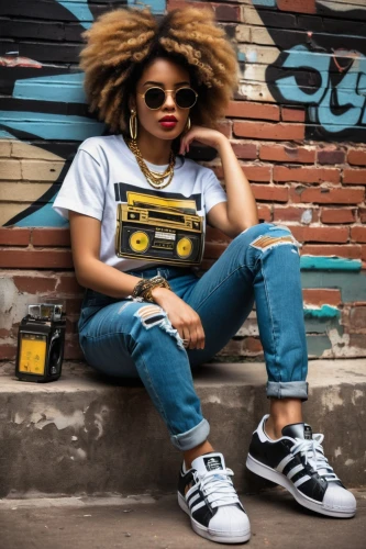 yellow purse,boombox,the style of the 80-ies,street fashion,a girl with a camera,blogger icon,atari lynx,ghetto blaster,boom box,women's accessories,retro women,yellow brick wall,retro styled,sega genesis,walkman,radio set,woman holding a smartphone,80s,harlem,retro eighties,Conceptual Art,Oil color,Oil Color 09